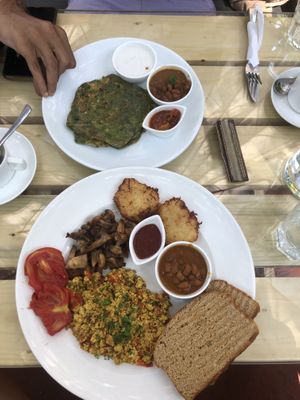English and Indian breakfast   at Bean Me Up in Goa