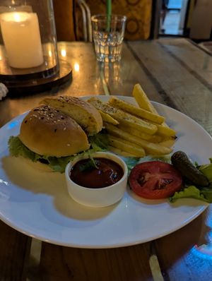 Soy burger at Bean Me Up in Goa