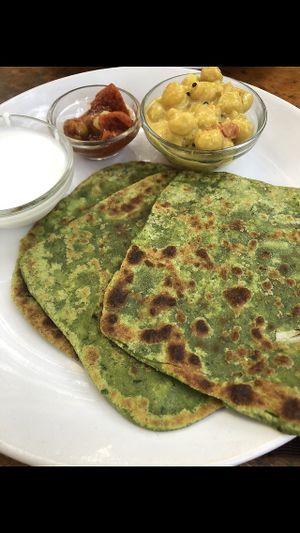 Savory Indian pancakes with coconut cream, beans & spicy topping!  I ate this almost every morning for 10 days it was that good!   at Bean Me Up in Goa