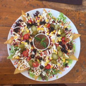 Delicious Nacho Salad (I omitted the Coriander)  at Bean Me Up in Goa