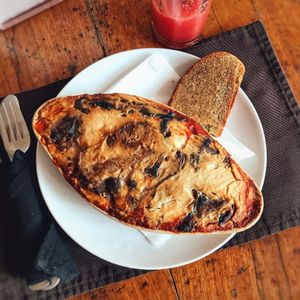 lasagna - would have been nicer with a side salad and was a bit too saucy at Bean Me Up in Goa