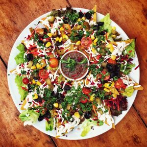 Nacho salad, highly recommend! My bf got this almost every time. at Bean Me Up in Goa