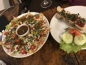 nacho supreme & dumplings  at Bean Me Up in Goa
