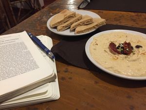 Selfmade Hummus with Pita Bread  at Bean Me Up in Goa