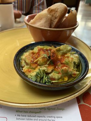Bread and guac at Racconto Lounge  in Bury