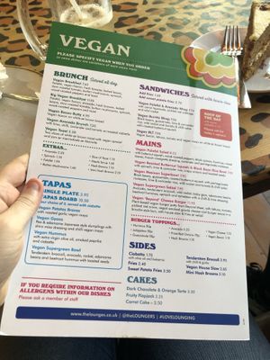 Vegan menu at Racconto Lounge  in Bury