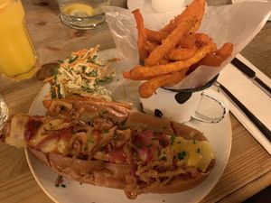 Moving mountains hotdog  at Racconto Lounge  in Bury