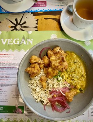 Vegan Caribbean cauliflower curry with coconut & pineapple rice 🧡  at Tarko Lounge in Barnstaple