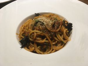 Tomato olives spaghetti at Veggie Restaurant in Suva