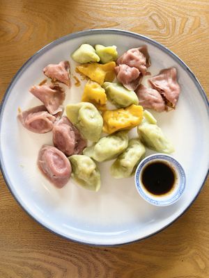 Chinese dumplings (with soy sauce instead of the usual spicy sauce) at Veggie Restaurant in Suva