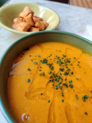 Pumpkin soup at Louvre Michaelense in Sao Miguel