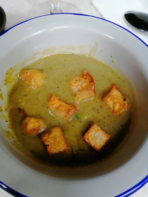 Aubergine and zucchini soup at Louvre Michaelense in Sao Miguel