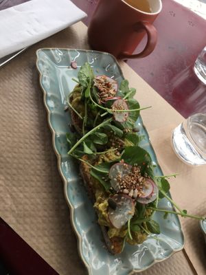 Vegan avocado toast and white tea  at Louvre Michaelense in Sao Miguel