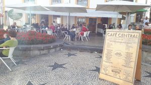 Terrace in front of the cathedral at Café Central in Sao Miguel