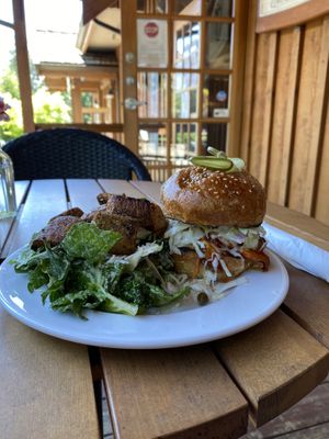 BBQ mushroom burger and Caesar salad  at Eve Olive in Nanaimo