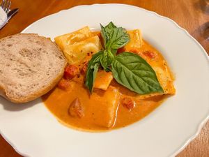 Sweet Potato Rosé Ravioli (so dang delicious) at Eve Olive in Nanaimo