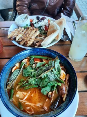 Thai soup and greek souvlaki at Eve Olive in Nanaimo