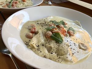 Sweet potato ravioli with cashew sauce  at Eve Olive in Nanaimo