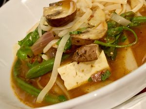 Tom yum hot pot! Spicy spoonfuls of veggies tofu and the perfect broth with just enough heat! at Eve Olive in Nanaimo