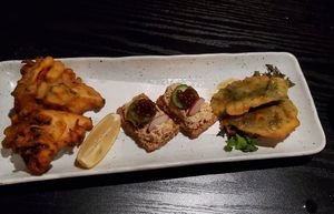 The tempura maitake (L) was amazing at Shojin - DTLA in Los Angeles