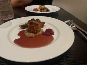 Thanksgiving special tasting. Thanksgiving stuffing roll and maple glazed Brussels sprouts. Amazing!   at Shojin - DTLA in Los Angeles