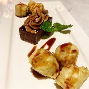 Tempura bananas and chocolate mousse  at Shojin - DTLA in Los Angeles