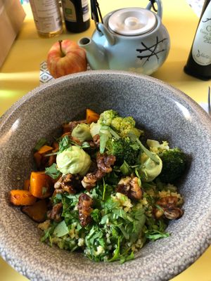 Autumn bowl with broccoli, pumpkin, rocket, Millet and walnuts, so delicious!  at Bosco Brera in Milan