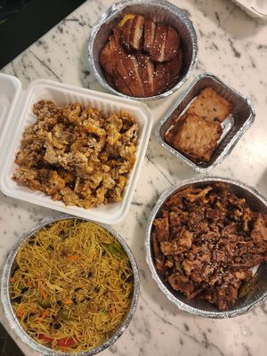 Lotus Pond Crispy Oyster Mushroom, Lemon Chicken, Turnip Cakes, Ginger Beef, Singapore Noodles  :) at Lotus Pond in Victoria