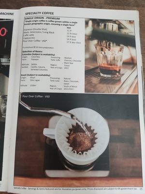 Menu at Wheeler's Cafe in Penang