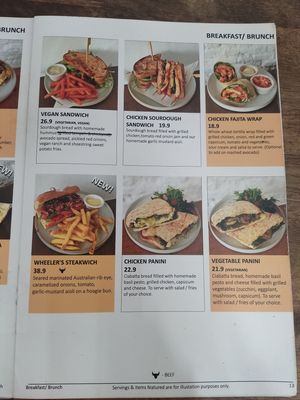Menu at Wheeler's Cafe in Penang