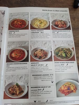 Menu at Wheeler's Cafe in Penang