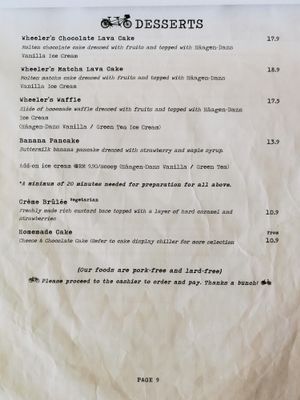 Dessert Menu  at Wheeler's Cafe in Penang