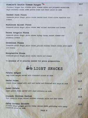 Pizza & Light Snacks Menu  at Wheeler's Cafe in Penang