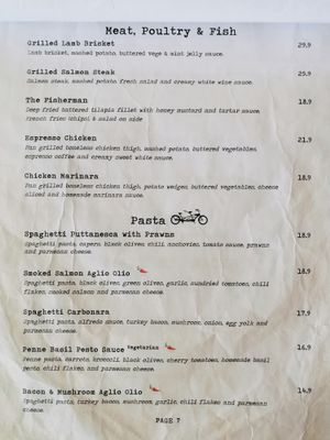 Pasta Menu at Wheeler's Cafe in Penang