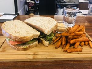 Generous vegan sandwiches + perfect amount of sweet potato fries at Wheeler's Cafe in Penang