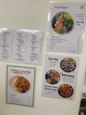 Bibimbop is vegan and labeled vegan on the menu  at Bop & Roll in Sutherland