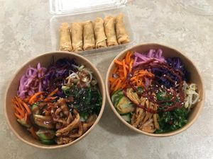 Bibimbop and spring rolls  at Bop & Roll in Sutherland