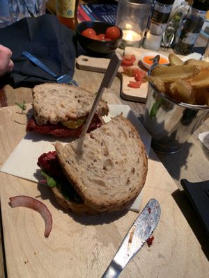 Beetroot burger at Schenkers in Apeldoorn