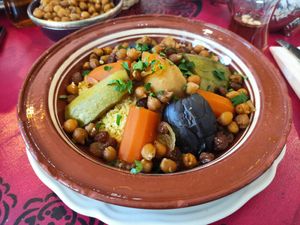 Vegan tajine with couscous and chickpeas at Annette in Sofia