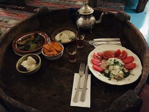 Falafels, eggplant, hummus, spicy carrots and other goodies! at Annette in Sofia