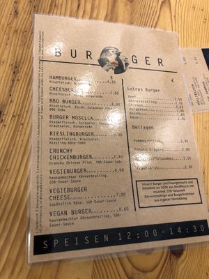 menu at Café Spatz in Bernkastel-kues