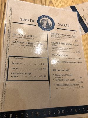 menu at Café Spatz in Bernkastel-kues