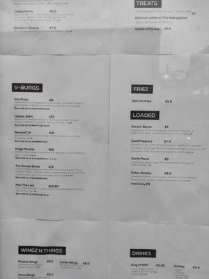Menu at V-Face in Dublin