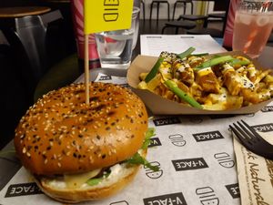 Magic mushy (battered portobello shroom) with fries katsu gotchu and chicky at V-Face in Dublin