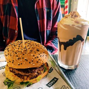 Brunch burger (with vegan omelette) and After Eight milkshakees  at V-Face in Dublin