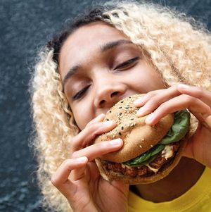 Magic Mushie - Battered portobello mushroom topped w/ spinach, gouda cheese & garlic mayo. Served on a matcha bun. YUM!  at V-Face in Dublin
