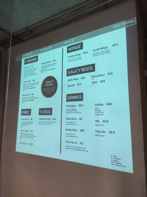 Menu at V-Face in Dublin