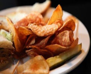 southeast club: 3 slices of sour dough piled high with tofurky, tempeh bacon, tomato, lettuce, avocado and vegenaise at Hungry Tiger in Portland