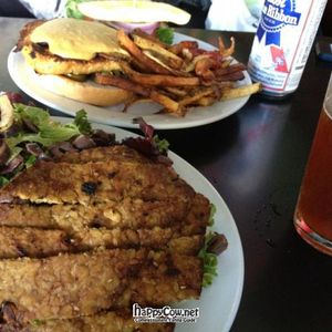 Greek  salad with tempeh, and the Cougat Club.  at Hungry Tiger in Portland