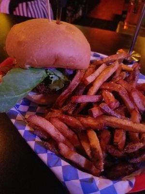 Black bean burger with garlic aioli and carmelized onions at Hungry Tiger in Portland